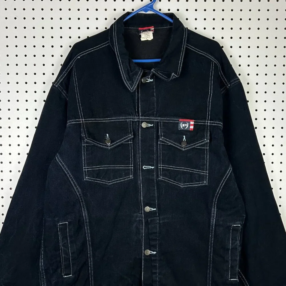 Phat Farm Denim Jean Jacket XL Dark‎ Wash Y2K Streetwear Skater Grunge READ 90s - Picture 2 of 8